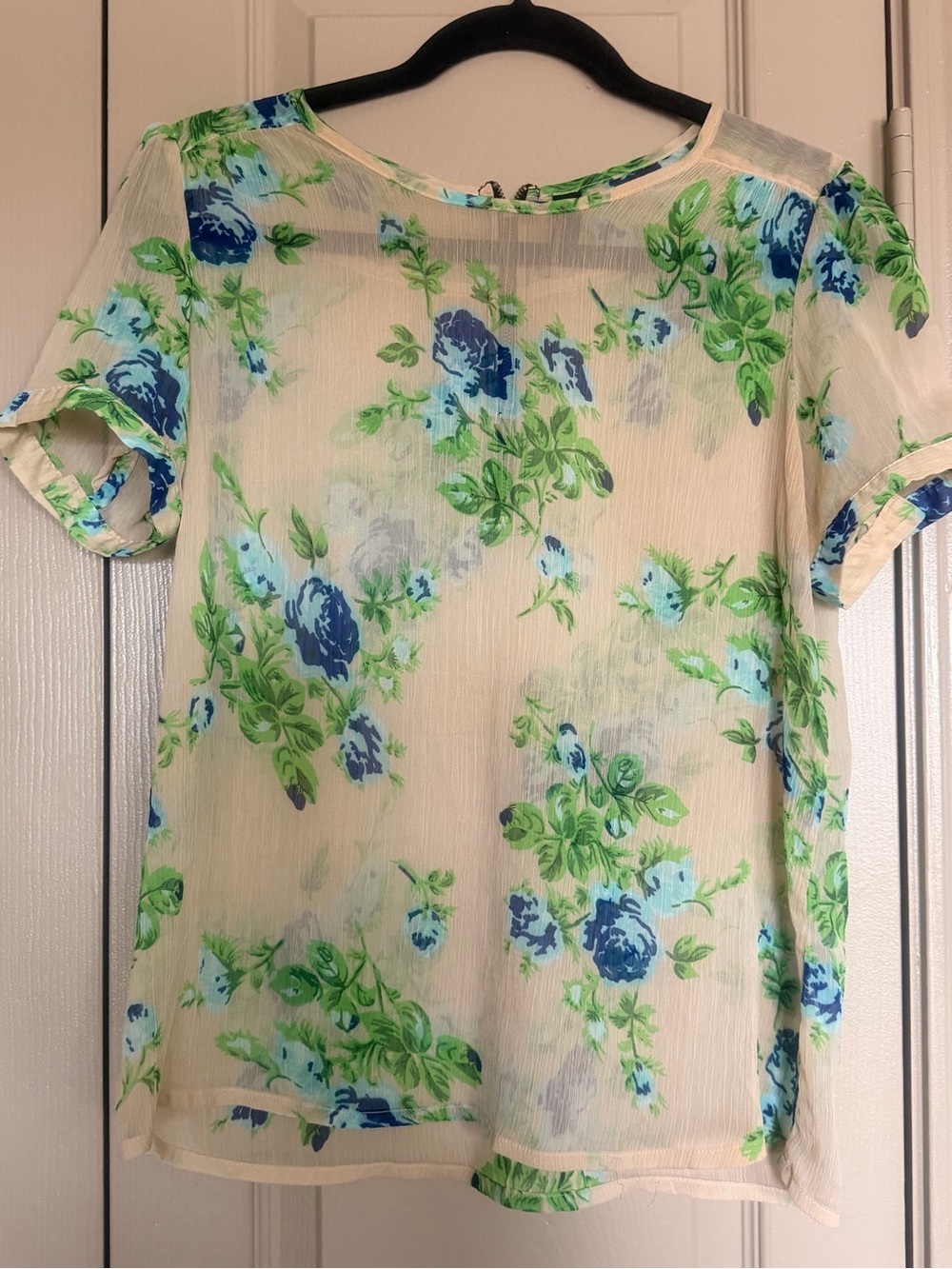 Vero Moda Cream Sheer Floral Blouse with Blue & Green Print